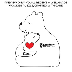 Die Liebe einer Oma ist für immer – Personalisiertes, individuelles Holzpuzzle in Bärenform für die Familie – Holzschnitzereien für Haustiere, Tischdekoration aus Holzskulpturen, geschnitztes Holzdekor – Geschenk für Mama, Oma