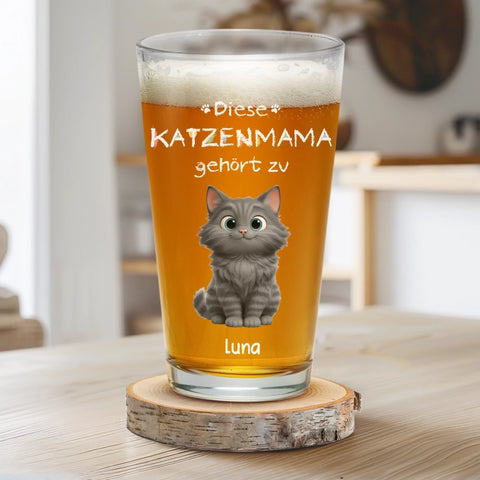 Personalisiertes Bierglas – Personalisierte Weihnachts- Und Geburtstagsgeschenke Für Katzenliebhaber, Katzenmamas Und -papas – Diese Katzenmama Gehört Zu