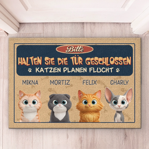 Individuelle Dekomatte Für Zuhause – Personalisierte Geburtstagsgeschenke Für Katzenliebhaber, Katzenmama Und Katzenpapa – Katzen Planen Flucht